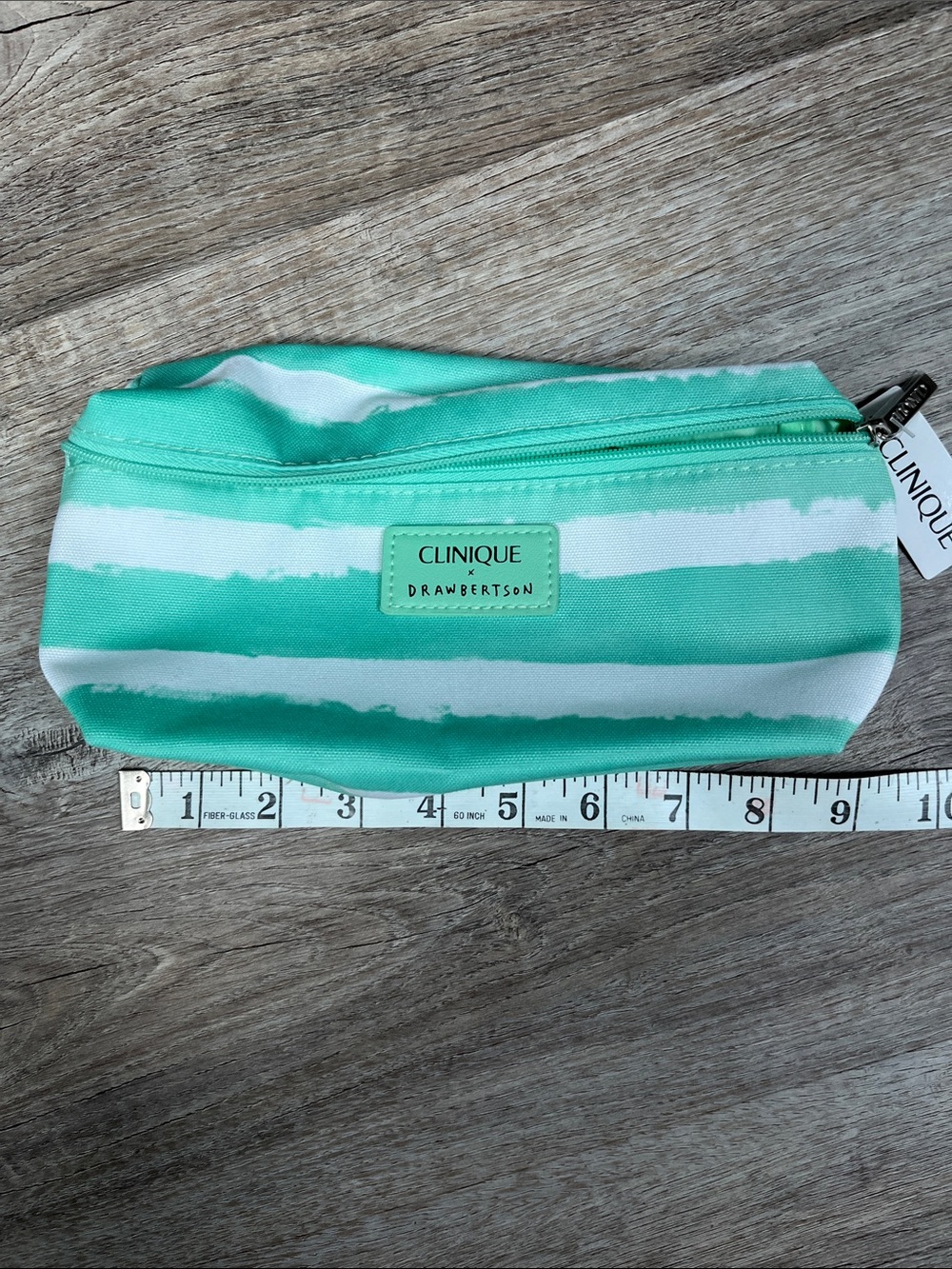 Clinique x Drawbertson Green and White Striped Tote with Matching Pouch NWT - Picture 5 of 7
